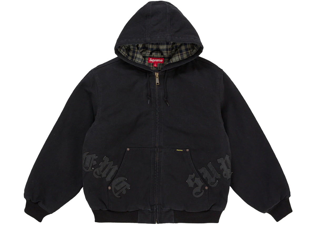 Supreme Leather Applique Hooded Work Jacket Black -1
