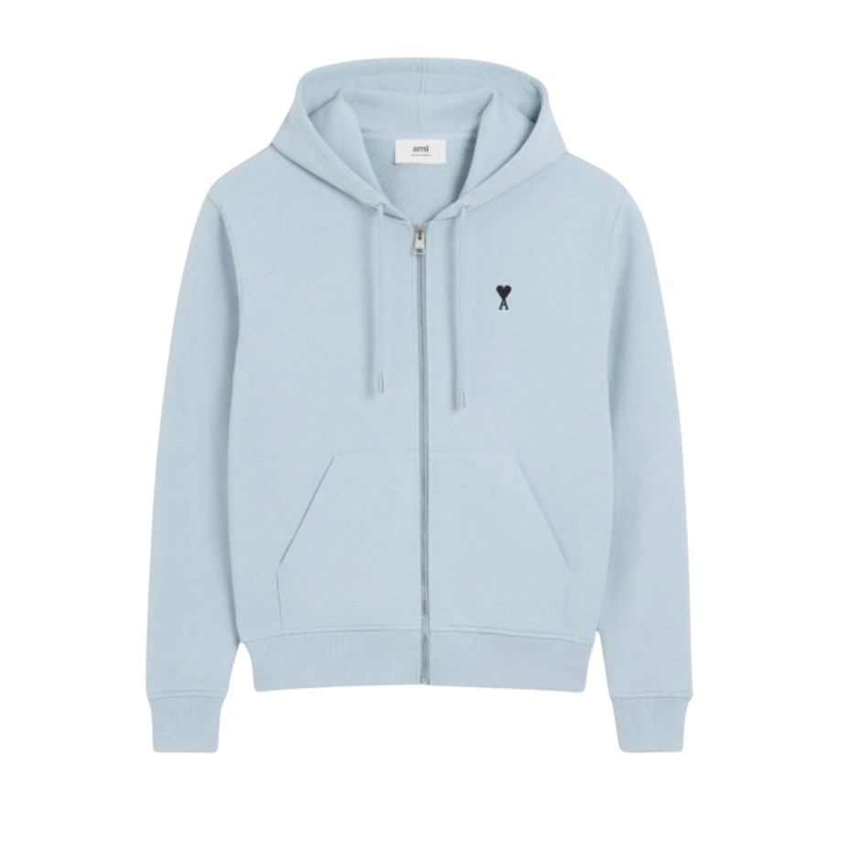 Hoodie Zippe Ami De Coeur Noir Bleu Ciel en Coton -1