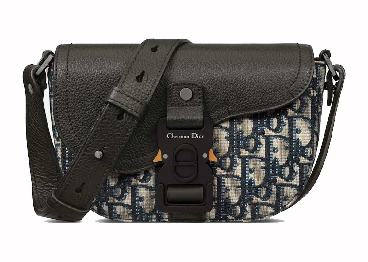Dior Mini Saddle Messenger Bag with Flap Beige and Black Dior Oblique Jacquard with Black -1