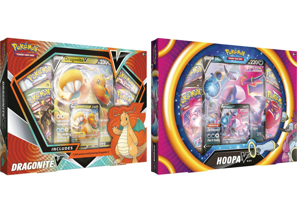 Pokémon TCG Sword & Shield Fusion Strike Dragonite V/Hoopa V Collection Box 2x Bundle -1