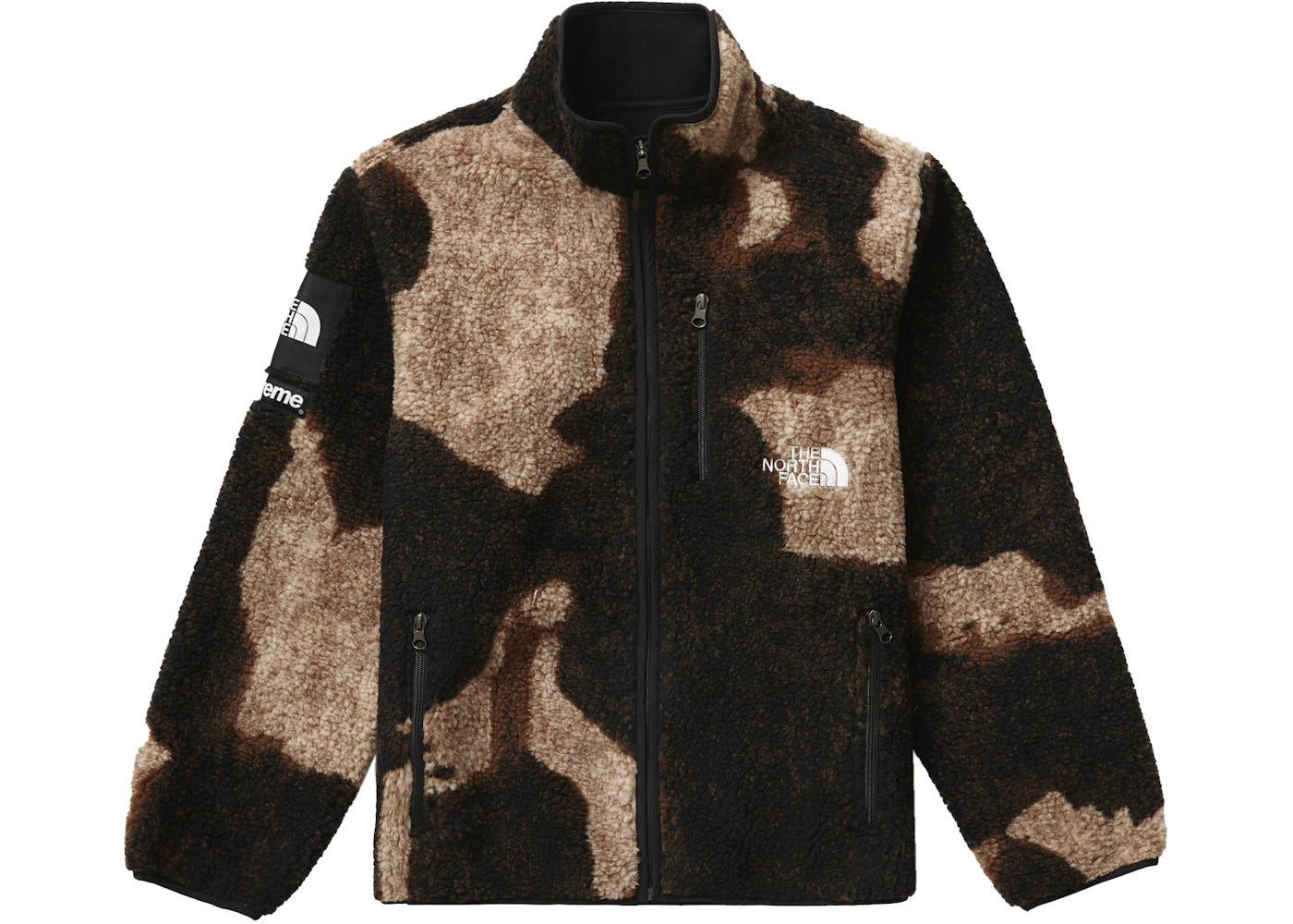 Supreme The North Face Bleached Denim Print Fleece Jacket Black -1