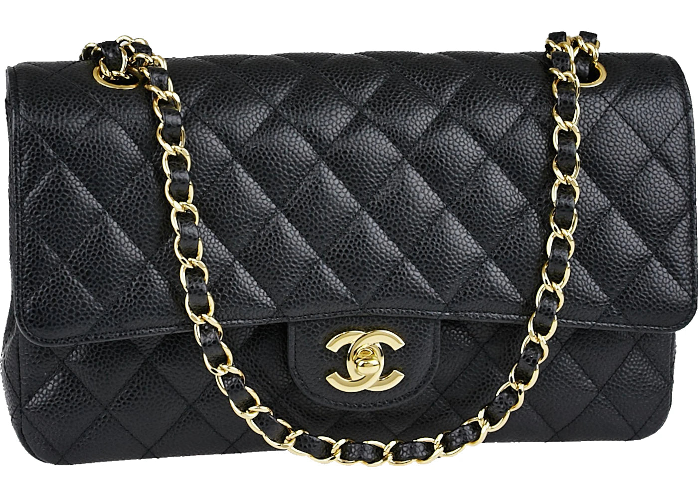 Chanel Classic Double Flap Quilted Caviar Gold-tone Medium Black -1