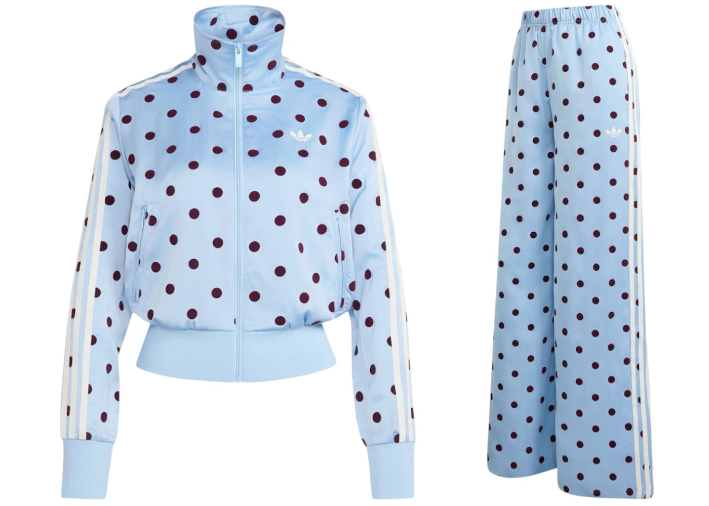 adidas Women's Satin Polka Dots TT Jacket/Pant Set Clear Sky -1