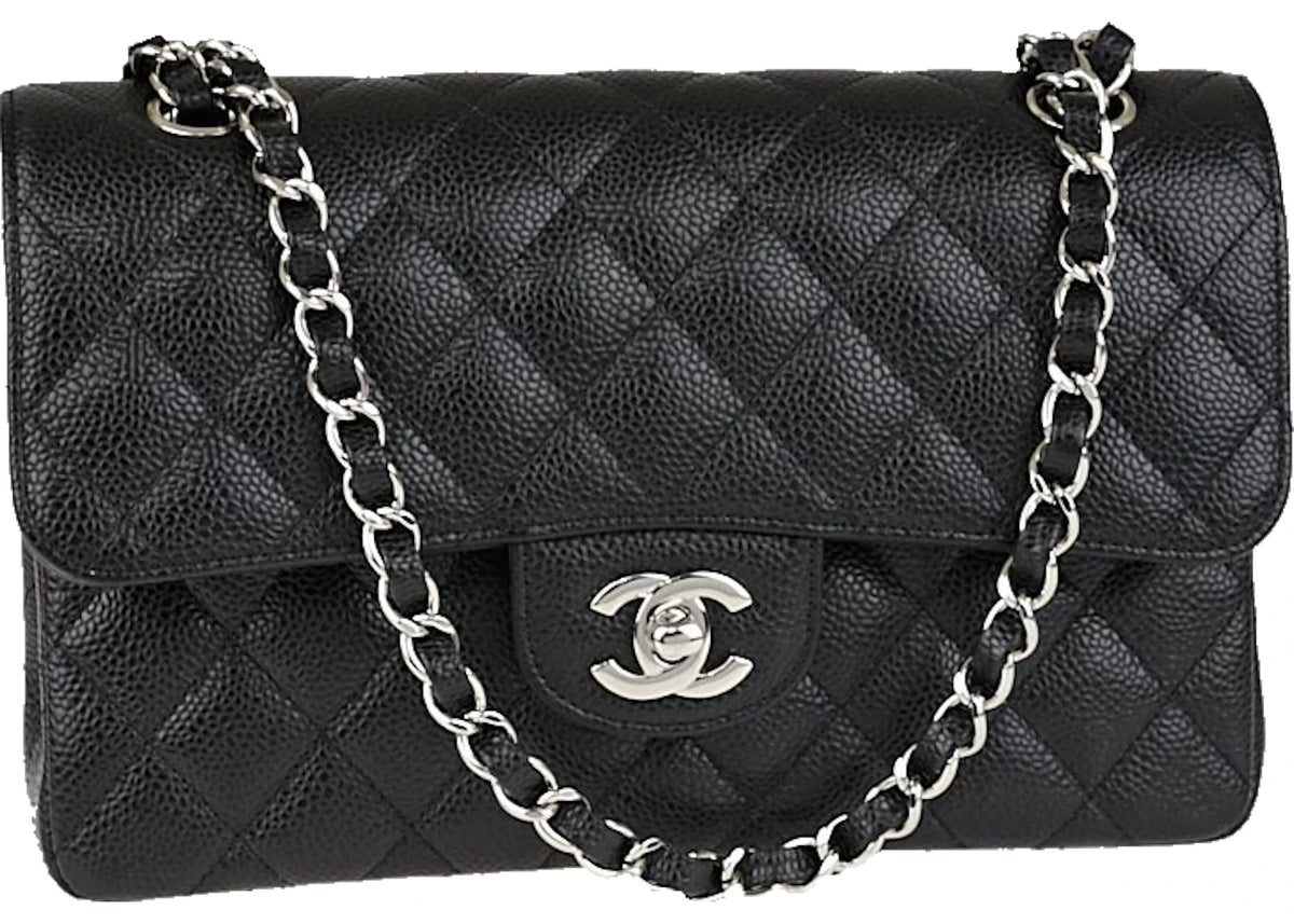 Chanel Classic Double Flap Quilted Caviar Silver-tone Small Black -1
