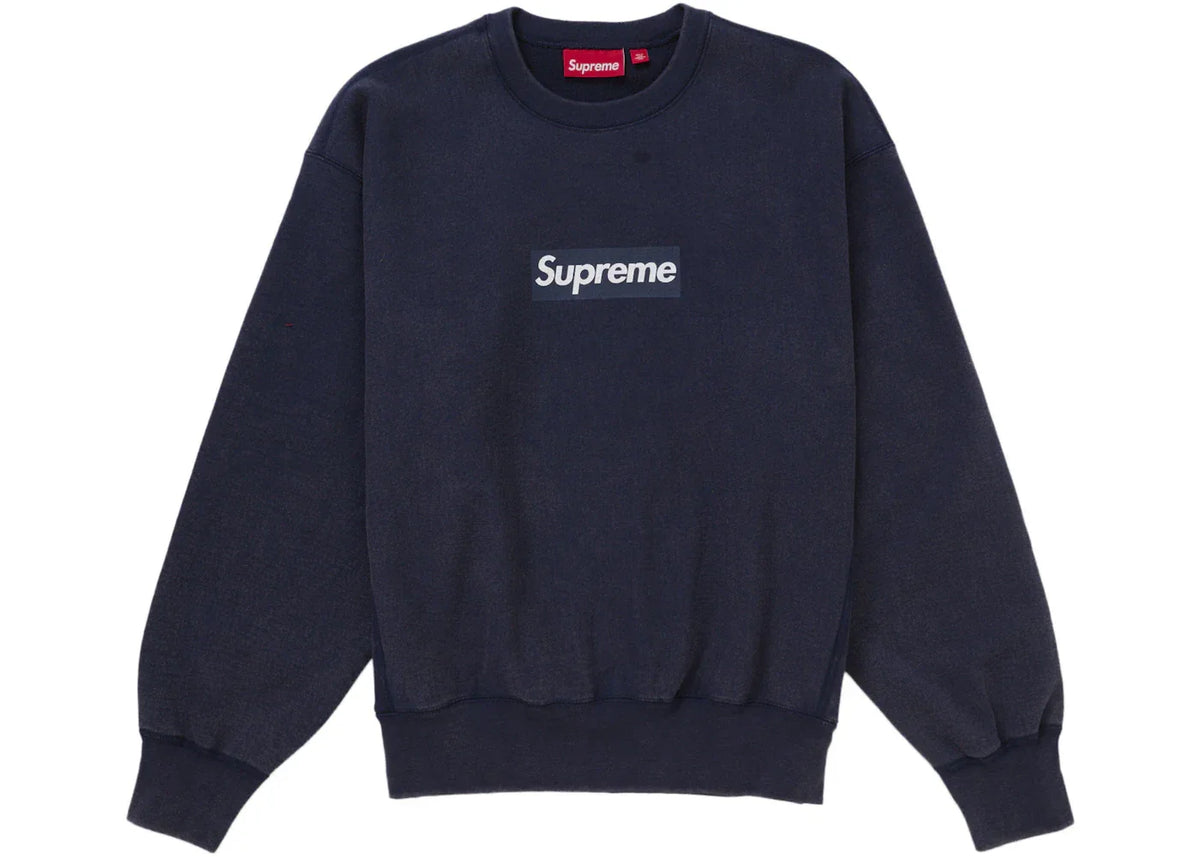 Supreme Washed Box Logo Crewneck Navy, image size:1200x857