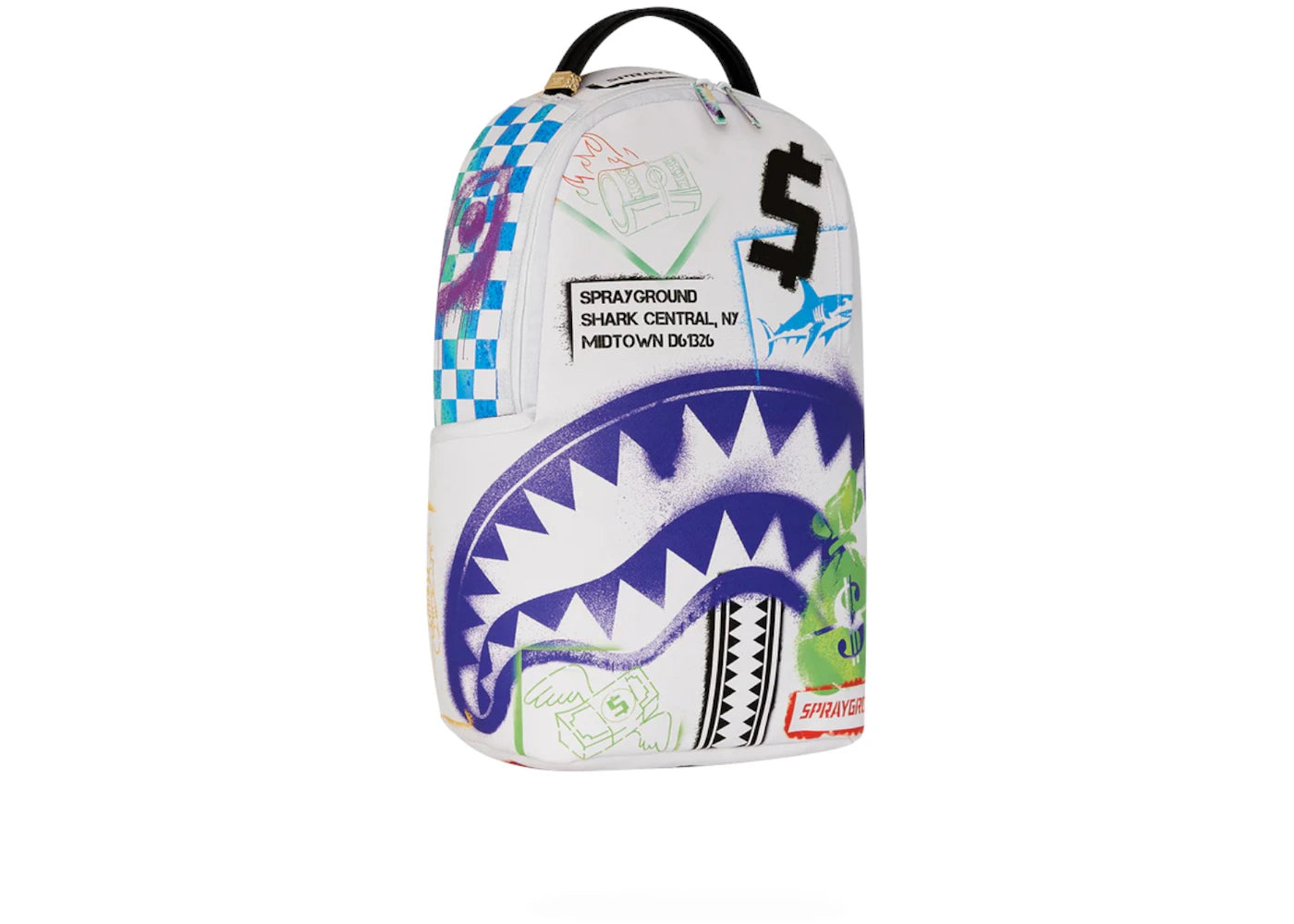 Sprayground Shark Central Stencils White DLXSV Backpack Multicolor -1