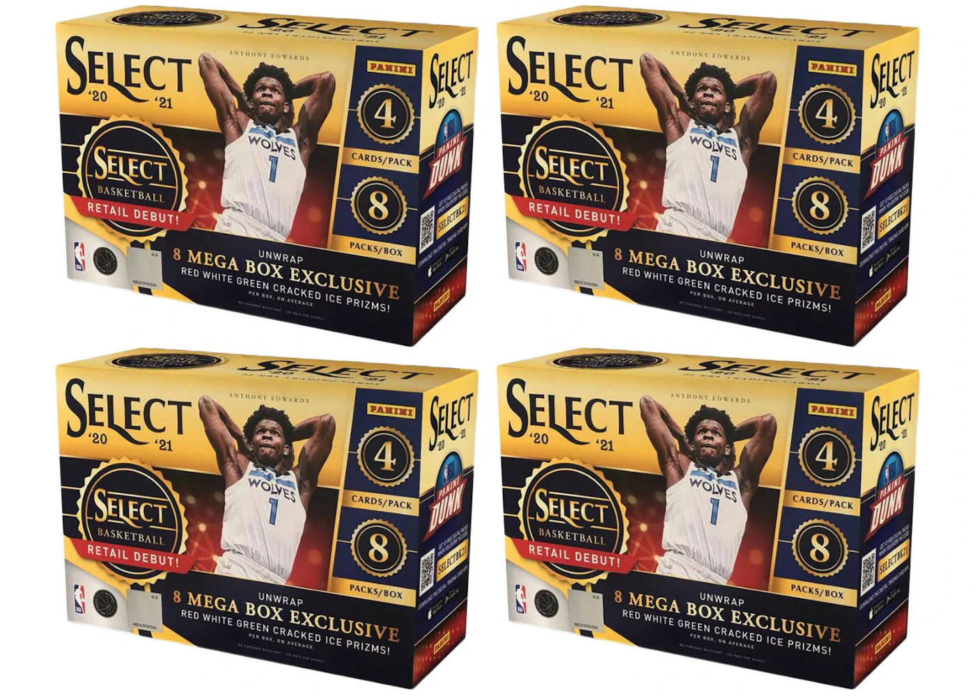 2020-21 Panini Select Basketball Mega Box (Red/White/Green Cracked Ice Prizms) 4x Lot -1