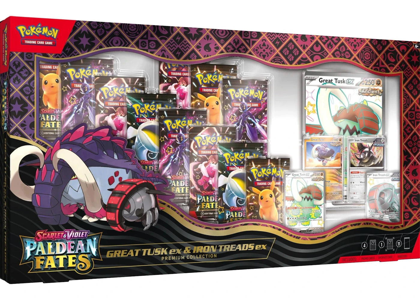 2025 Pokémon Scarlet & Violet Paldean Fates Great Tusk ex & Iron Treads ex Premium Collection Box -1