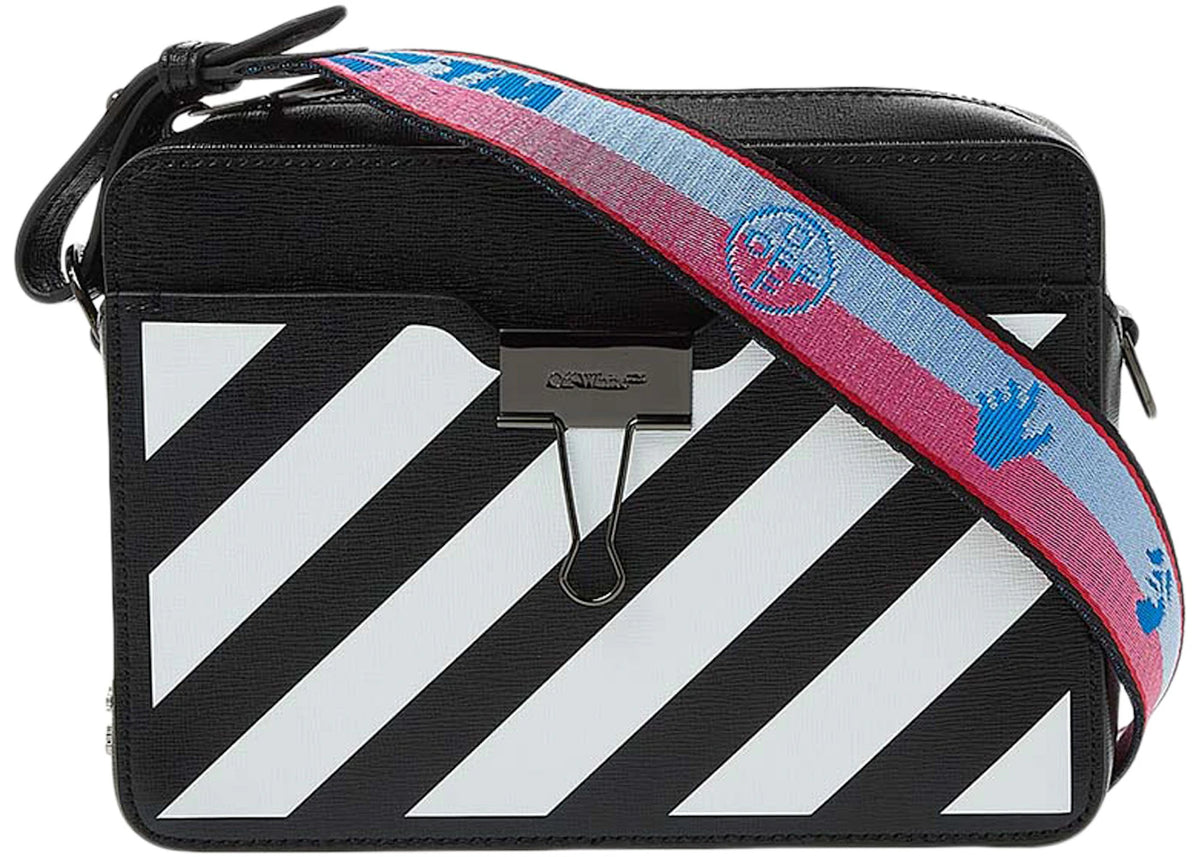 OFF-WHITE Diag Camera Bag Black/White with Red/Blue Strap -1