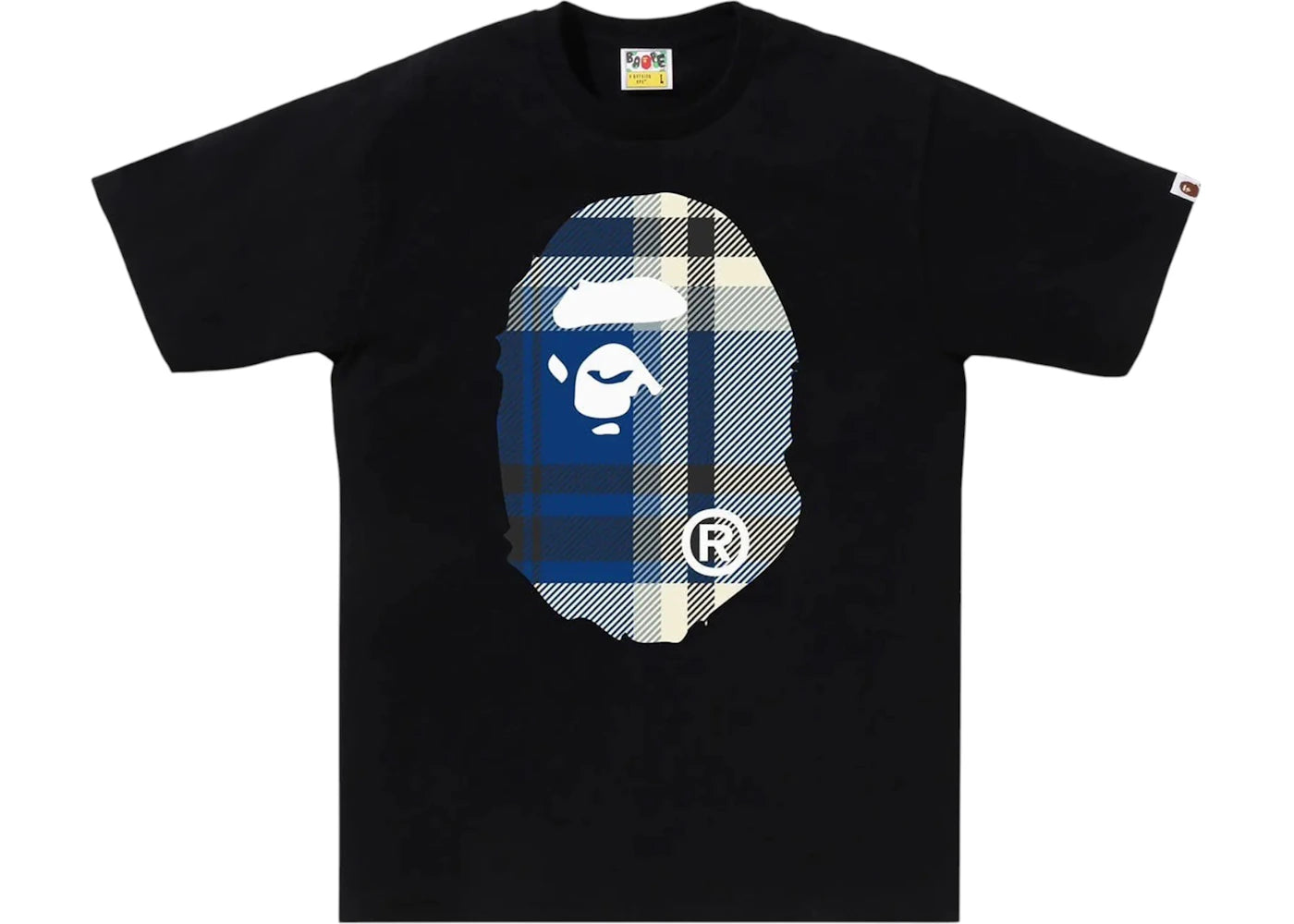 BAPE A Bathing Ape Check Big Ape Head Tee Black -1