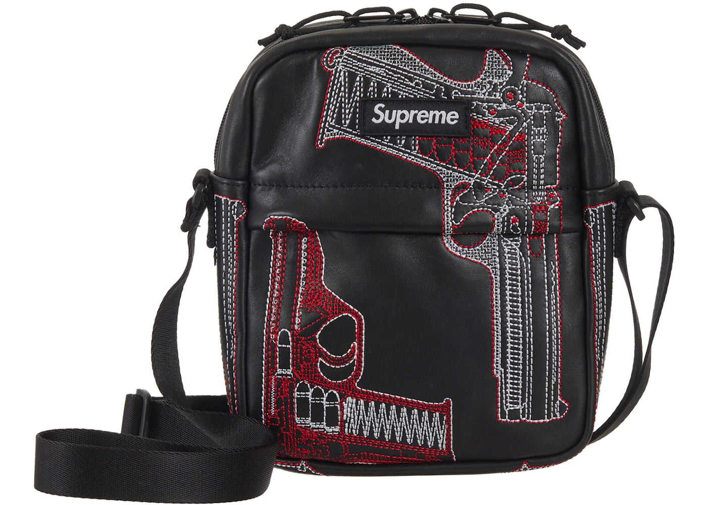 Supreme Guns Embroidered Leather Shoulder Bag Black -1
