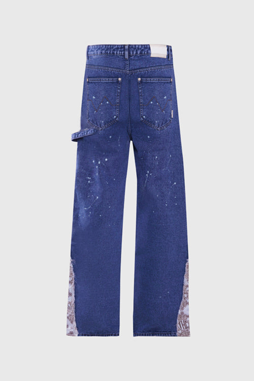 The Hideout Clothing - Tapestry Pattern Flared Denim Jeans