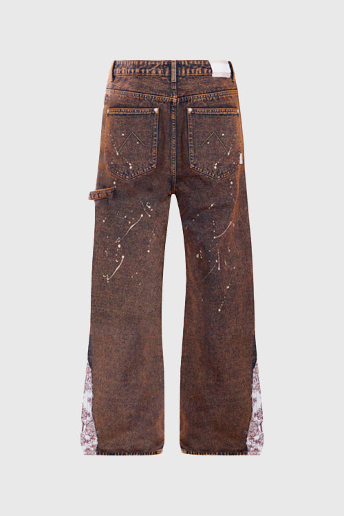 The Hideout Clothing - Tapestry Pattern Flared Denim Jeans