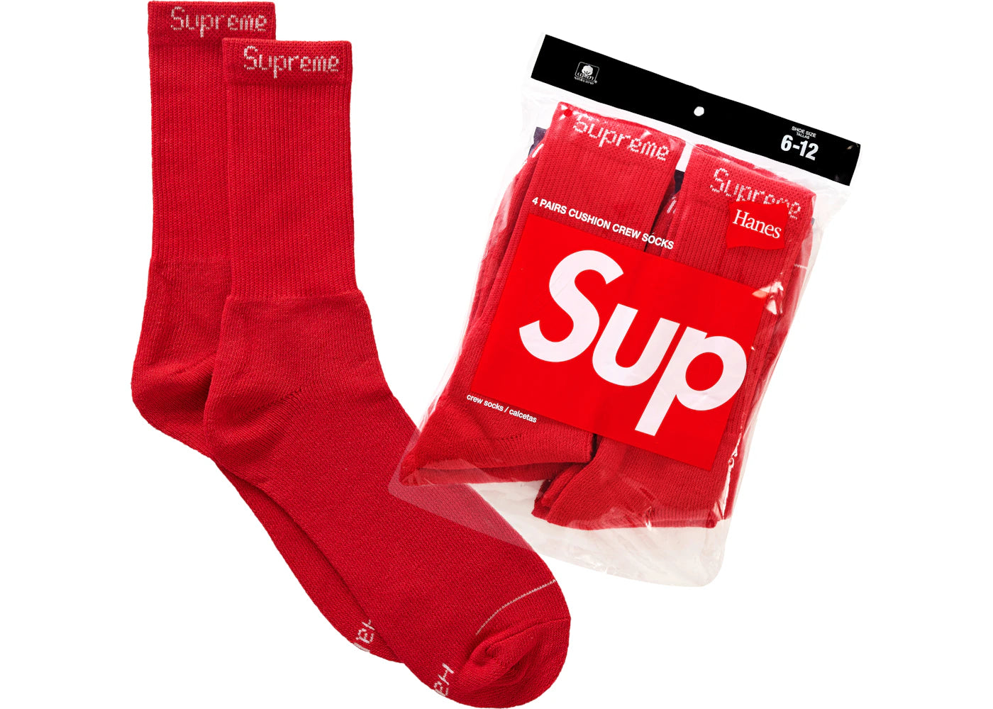 Supreme Hanes Socks (4 Pack) Red -1