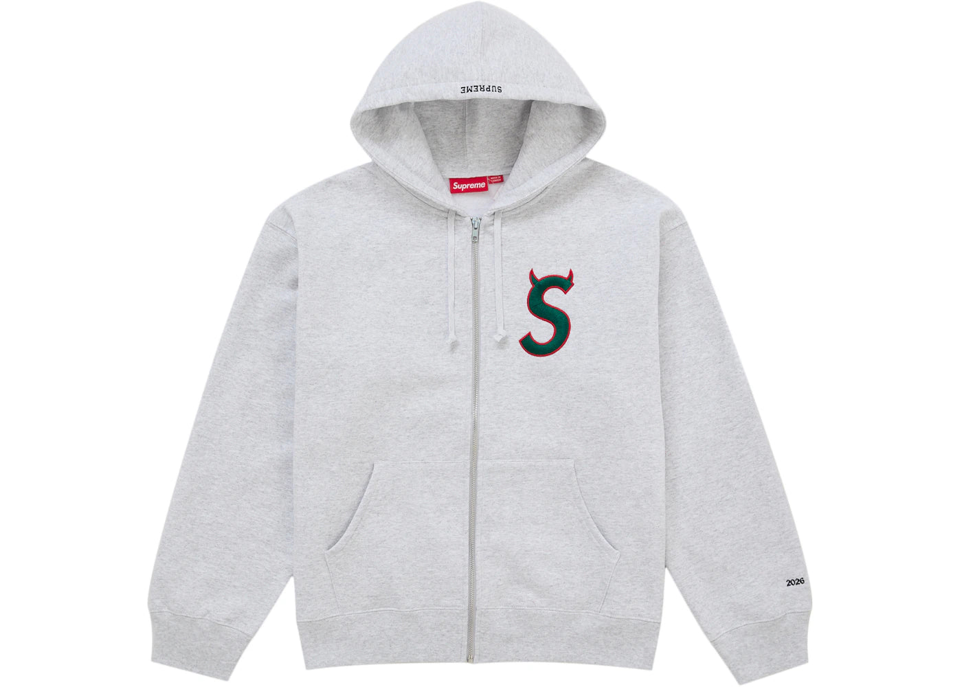 Supreme Devil S Logo Zip Up Hooded Sweatshirt Ash Grey -1