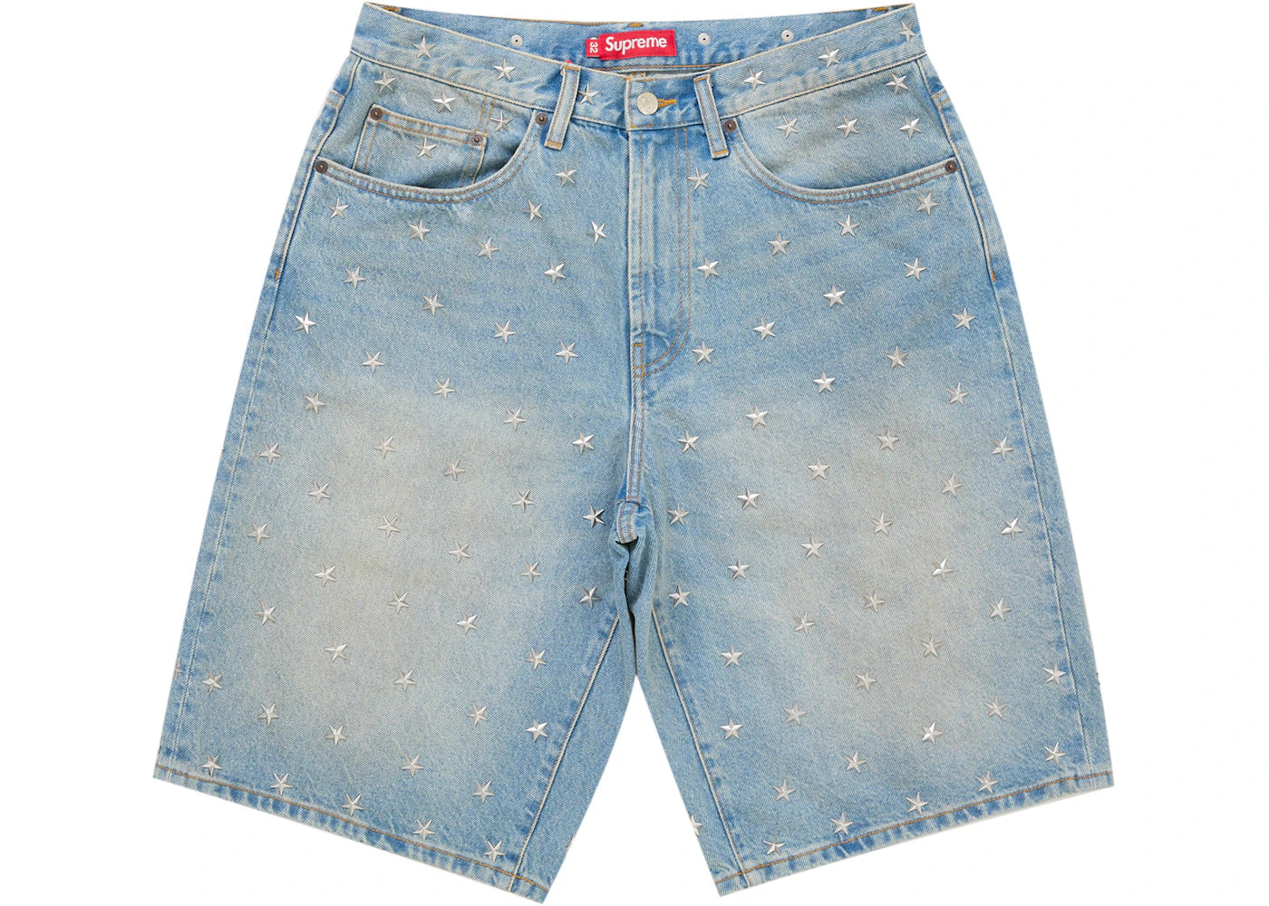 Supreme Stars Studded Baggy Denim Short Washed Indigo -1