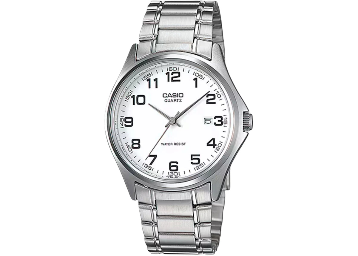 Casio Men’s Silver Stainless Steel Analog Watch with White Dial MTP-1183A-7B -1