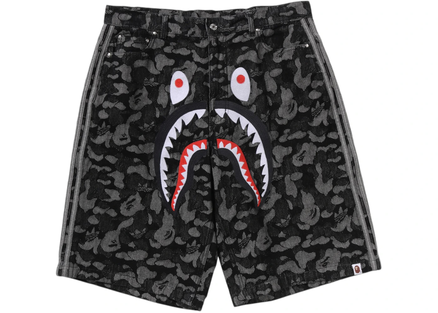 adidas x BAPE Camo Jacquard Shark Denim Jorts Black -1