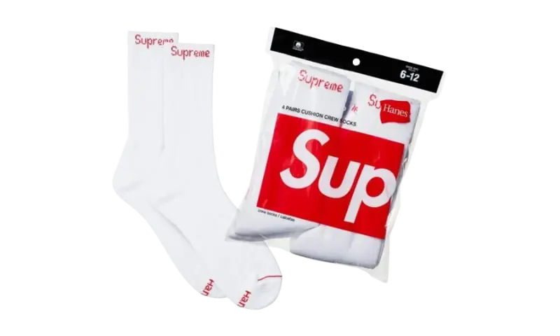 Supreme Hanes Crew Socks (4 Pack) White - MTHOR SHOP
