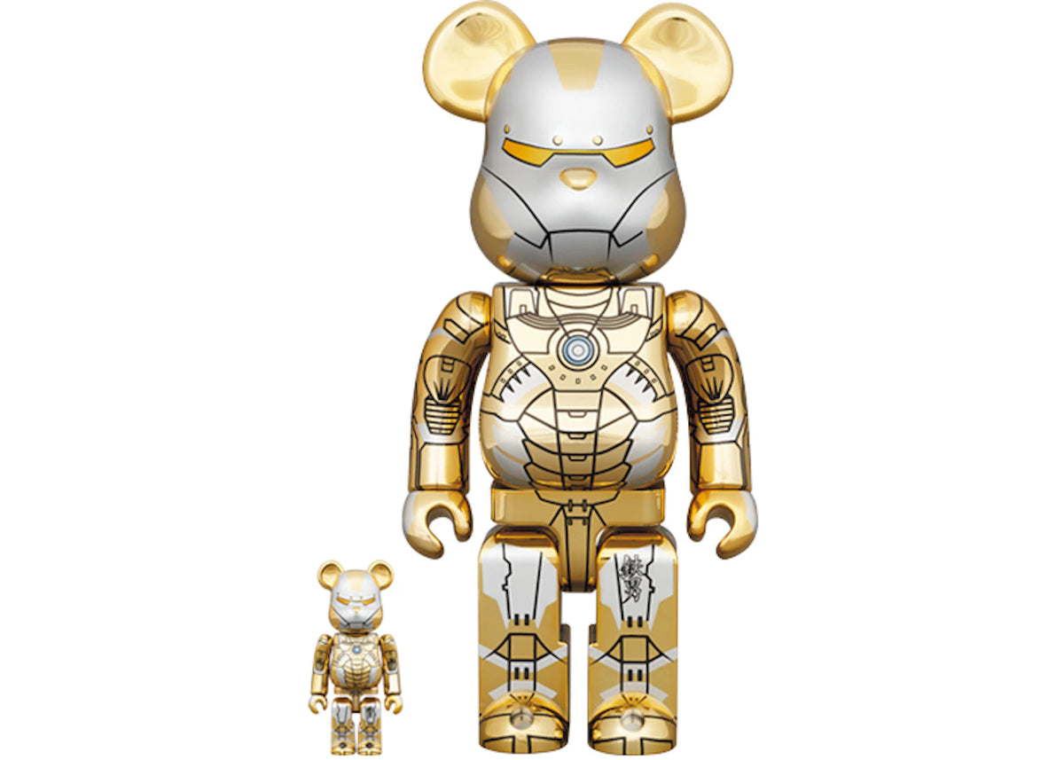 Bearbrick x Hajime Sorayama x Marvel Iron Man Reverse 100% & 400% Set Gold/Silver -1