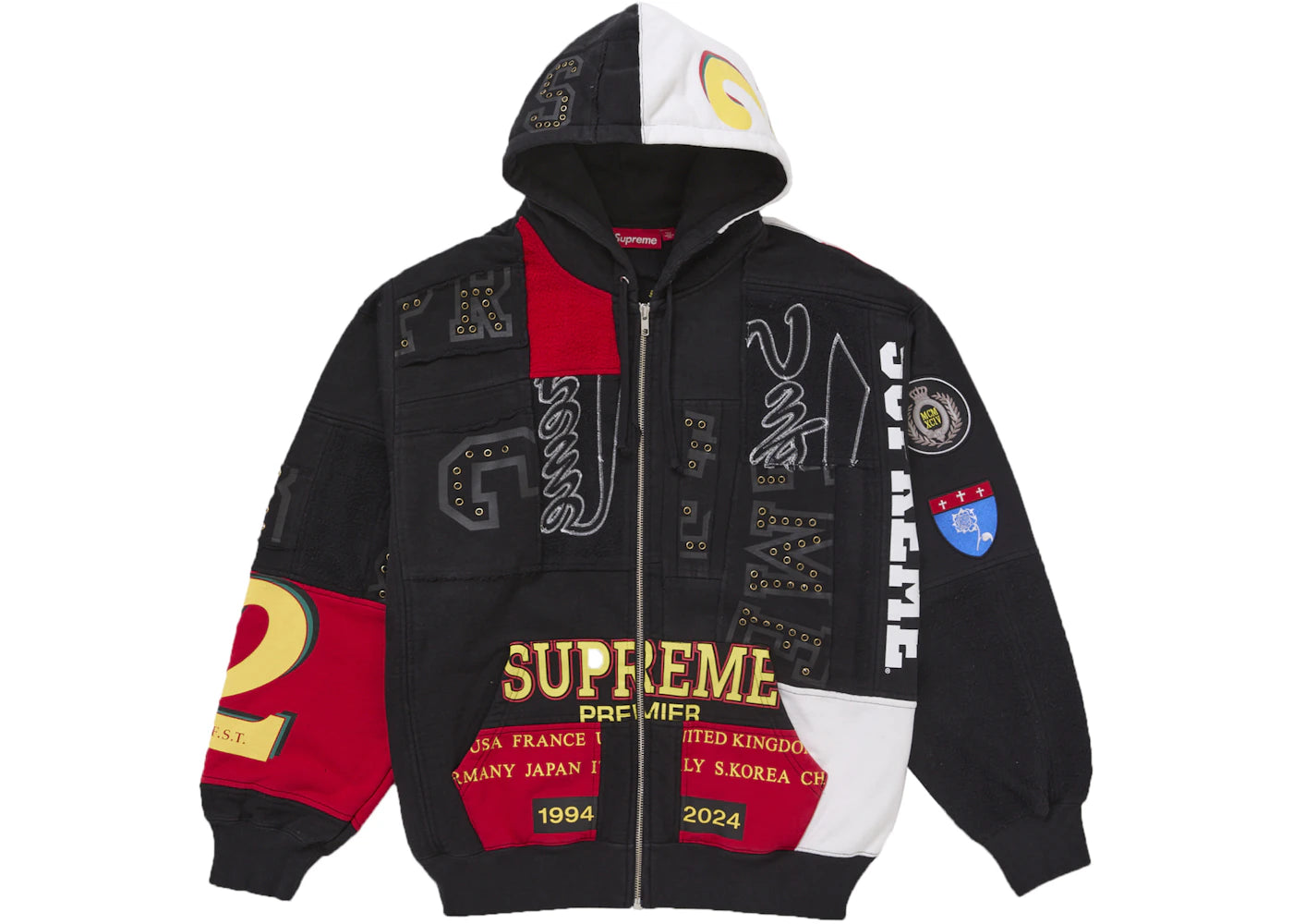 Supreme Patchwork Zip Up Hooded Sweatshirt (SS25) Black -1