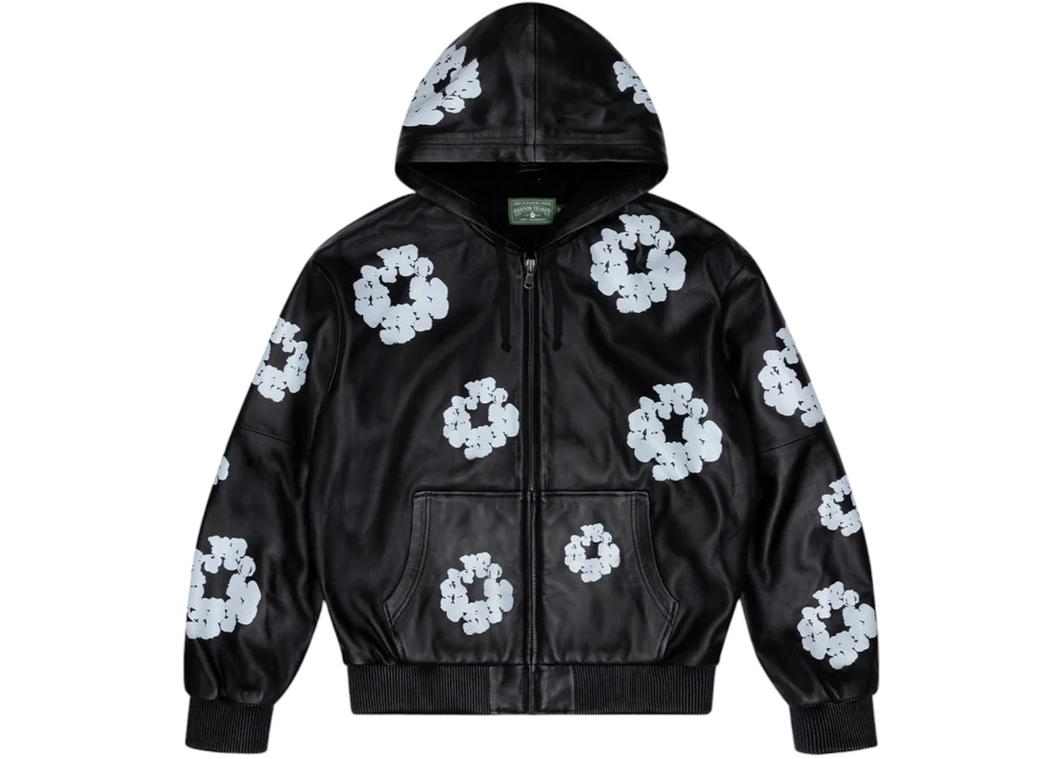 Denim Tears Leather Cotton Wreath Zip Hoodie Black -1