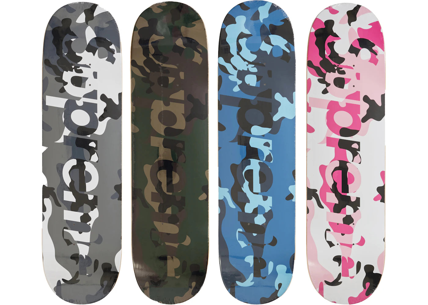 Supreme Camo Logo Skateboard Deck Snow Camo/Woodland Camo/Blue Camo/Pink Camo Set -1
