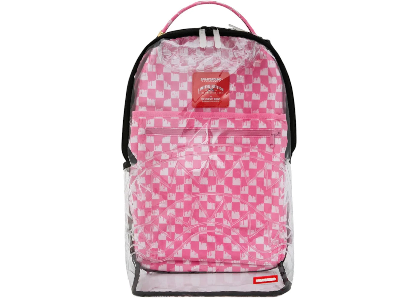 Sprayground Clear DLX Checked Out Backpack Pink Drip -1