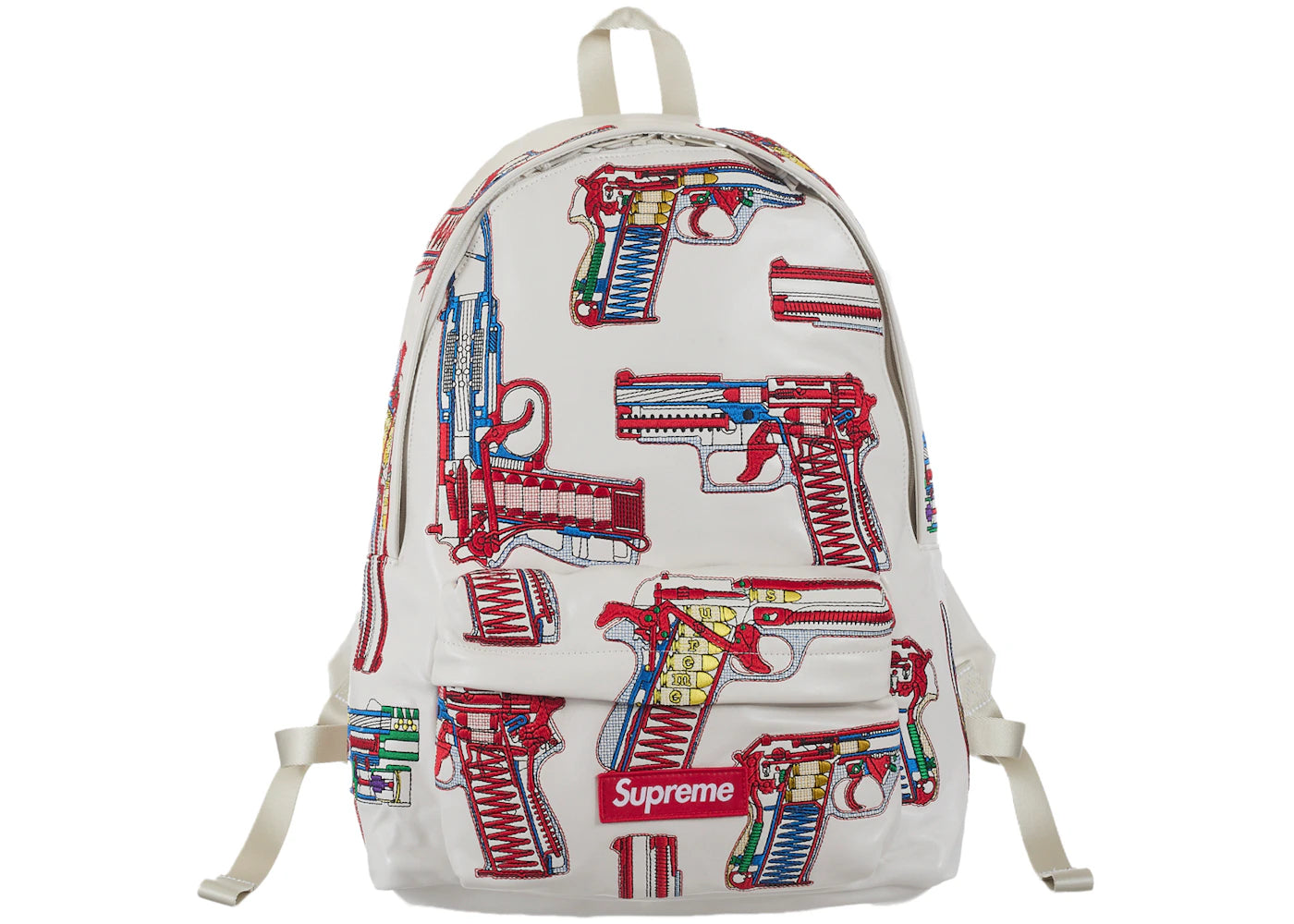 Supreme Guns Embroidered Leather Backpack White -1