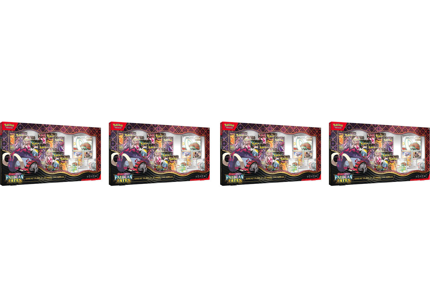 2025 Pokémon Scarlet & Violet Paldean Fates Great Tusk ex & Iron Treads ex Premium Collection Box 4x Lot -1