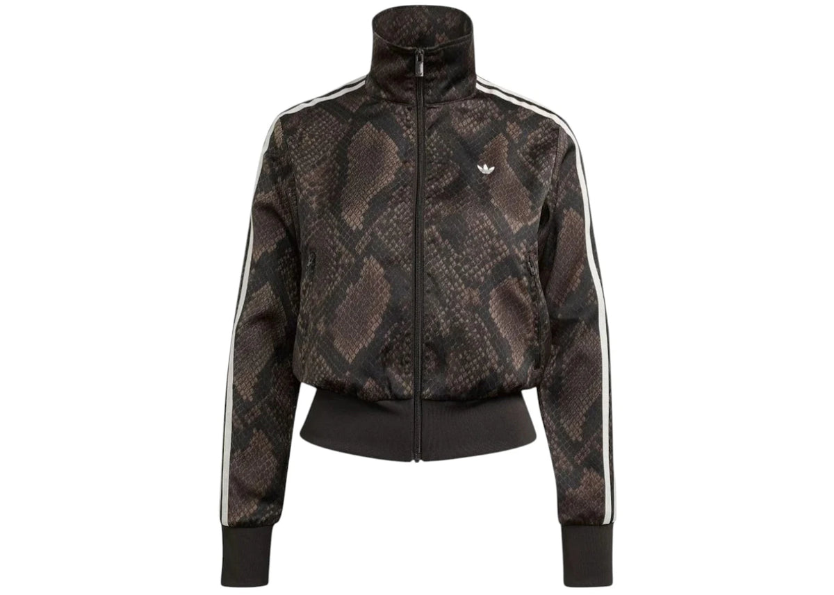 adidas Women's Satin Snake Print Firebird Track Jacket Earth Strata/Aurora Coffee -1