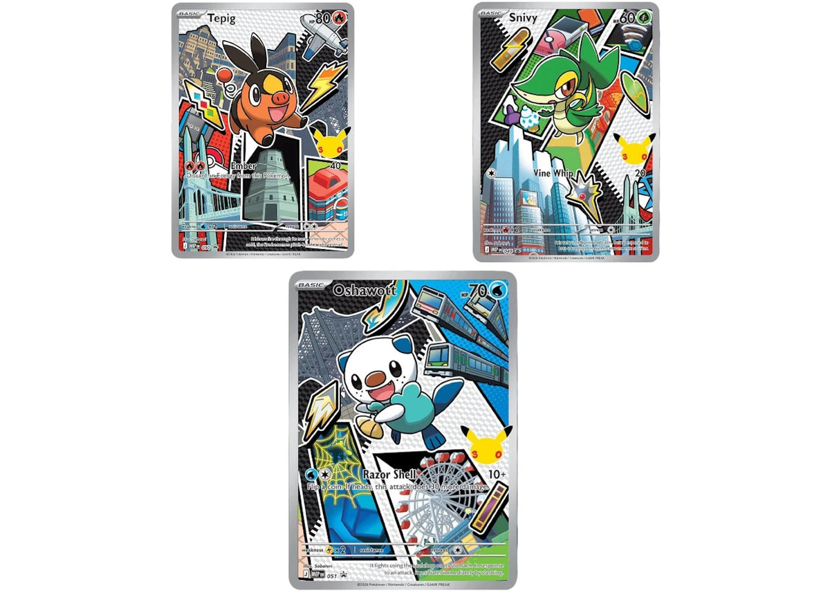 2026 Pokémon Mega Evolution First Partner Illustration Collection Series 2 Generation 5 First Partner Collection Set of 3 (Snivy/ Tepig/ Oshawott) Ungraded -1