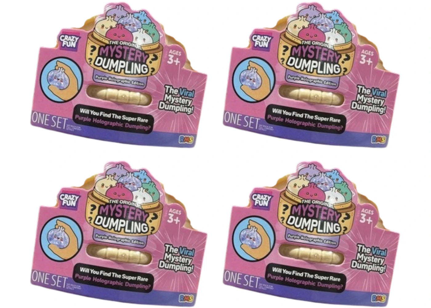 Squishy Bun Holographic Mystery Squishy "Dumpling" (Purple Holographic Glitter Chase Version) Blind Box 4x Lot -1
