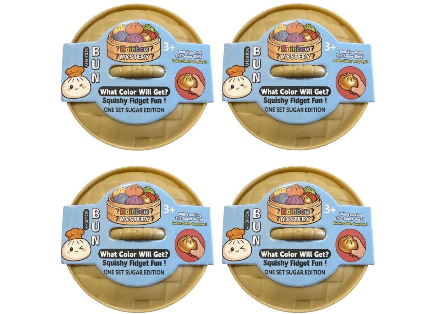 Squishy Bun Rainbow Mystery - Golden Glitter Dumpling - One Set Sugar Edition Blind Box 4x Lot -1