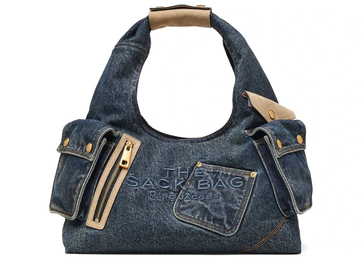 Marc Jacobs Denim Suede Pocket Sack Bag Dark Wash -1