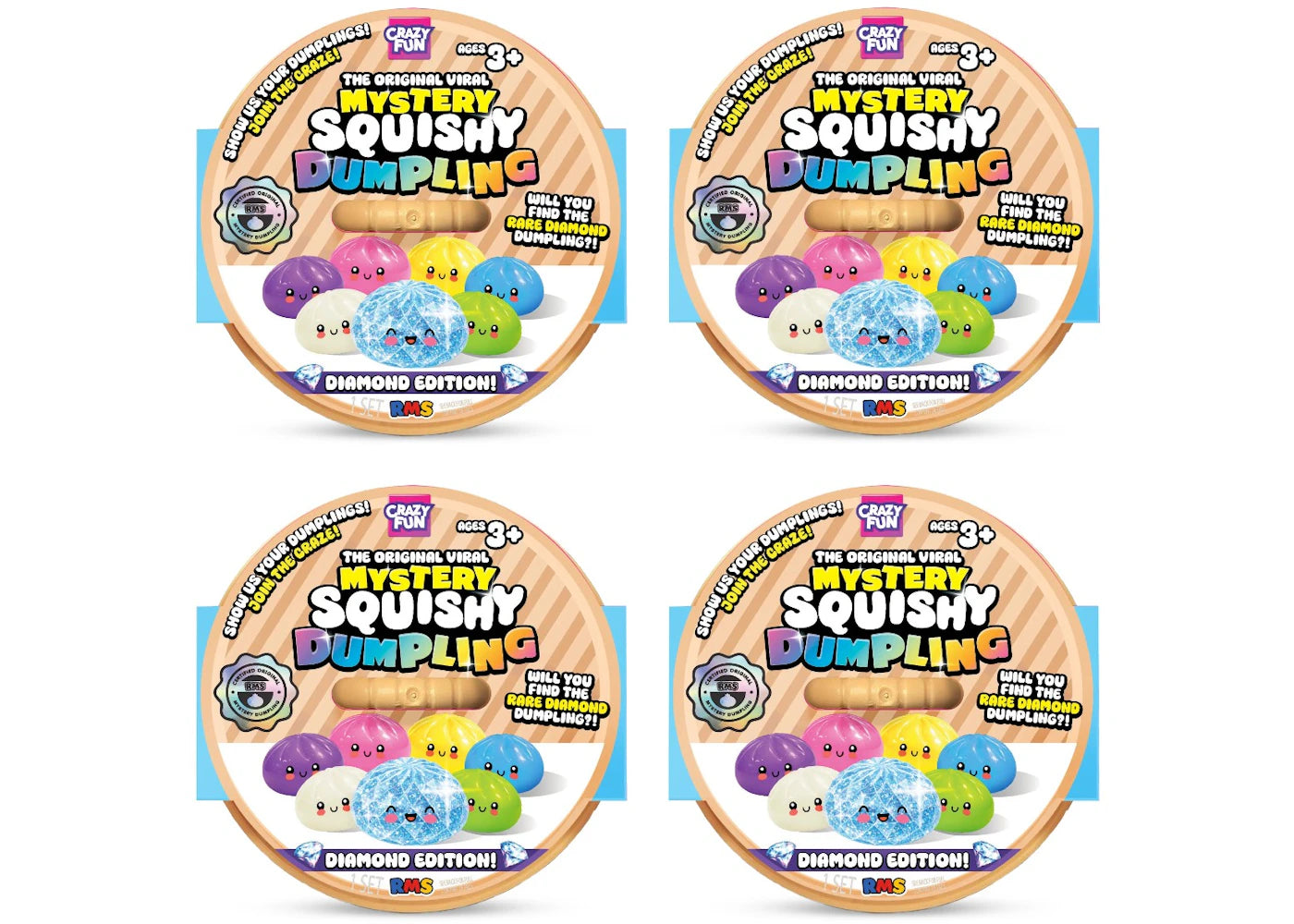 Squishy Bun The Original Viral Mystery Squishy Dumpling (Diamond Edition) Blind Box 4x Lot -1