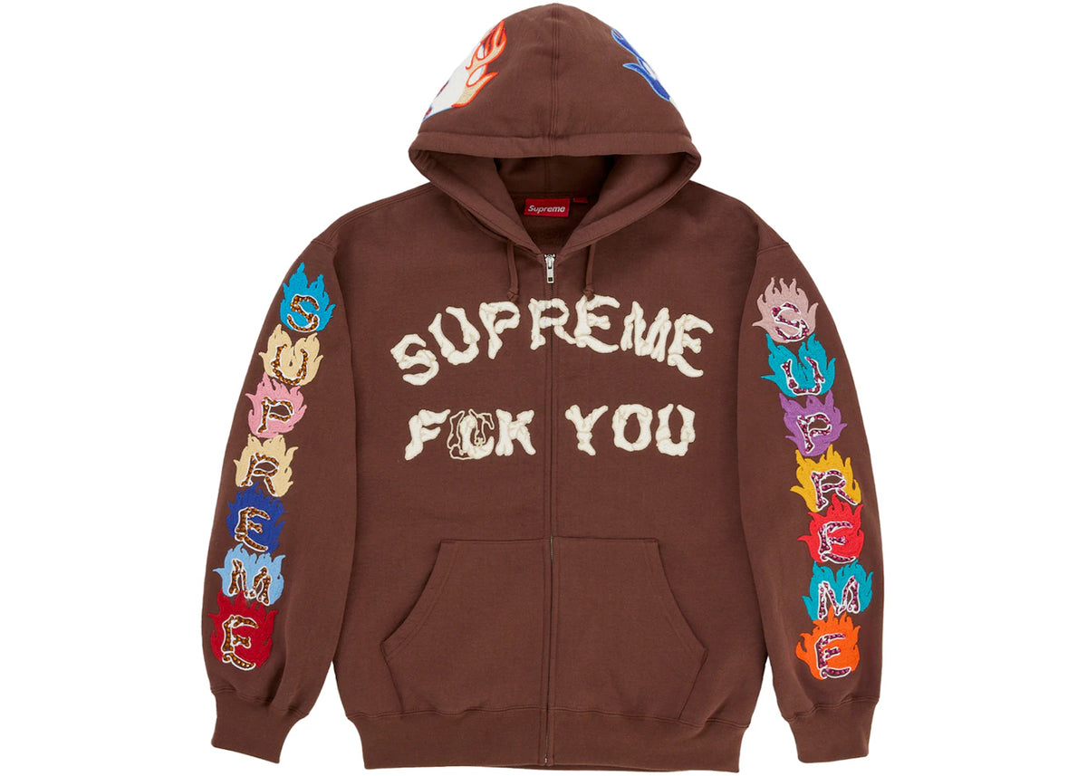 Supreme F**k You Zip Up Hooded Sweatshirt Brown -1