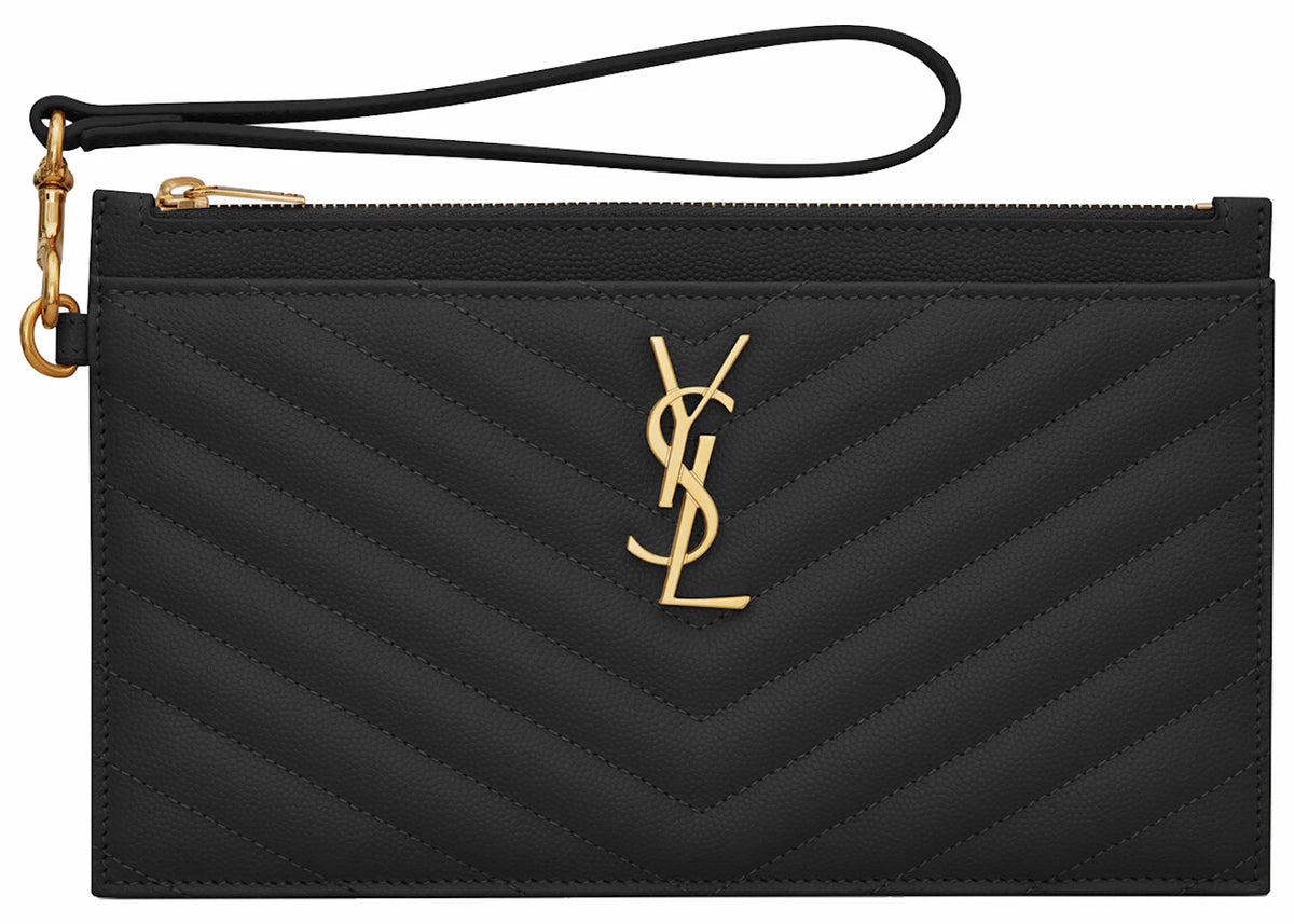 Saint Laurent Cassandre Matelasse Large Bill Pouch In Quilted Embossed Leather Black -1