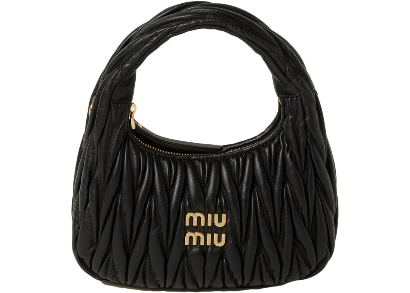 Miu Miu Wander Matelasse Nappa Leather Mini Hobo Bag Black -1