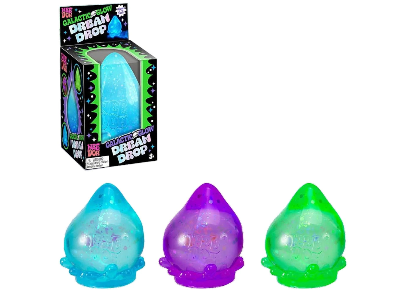 NeeDoh Galactic Glow Dream Drop Squishy Fidget Toy Set of 3 Cosmic Bloom/ Galacti-Blue/ Nebula Haze -1