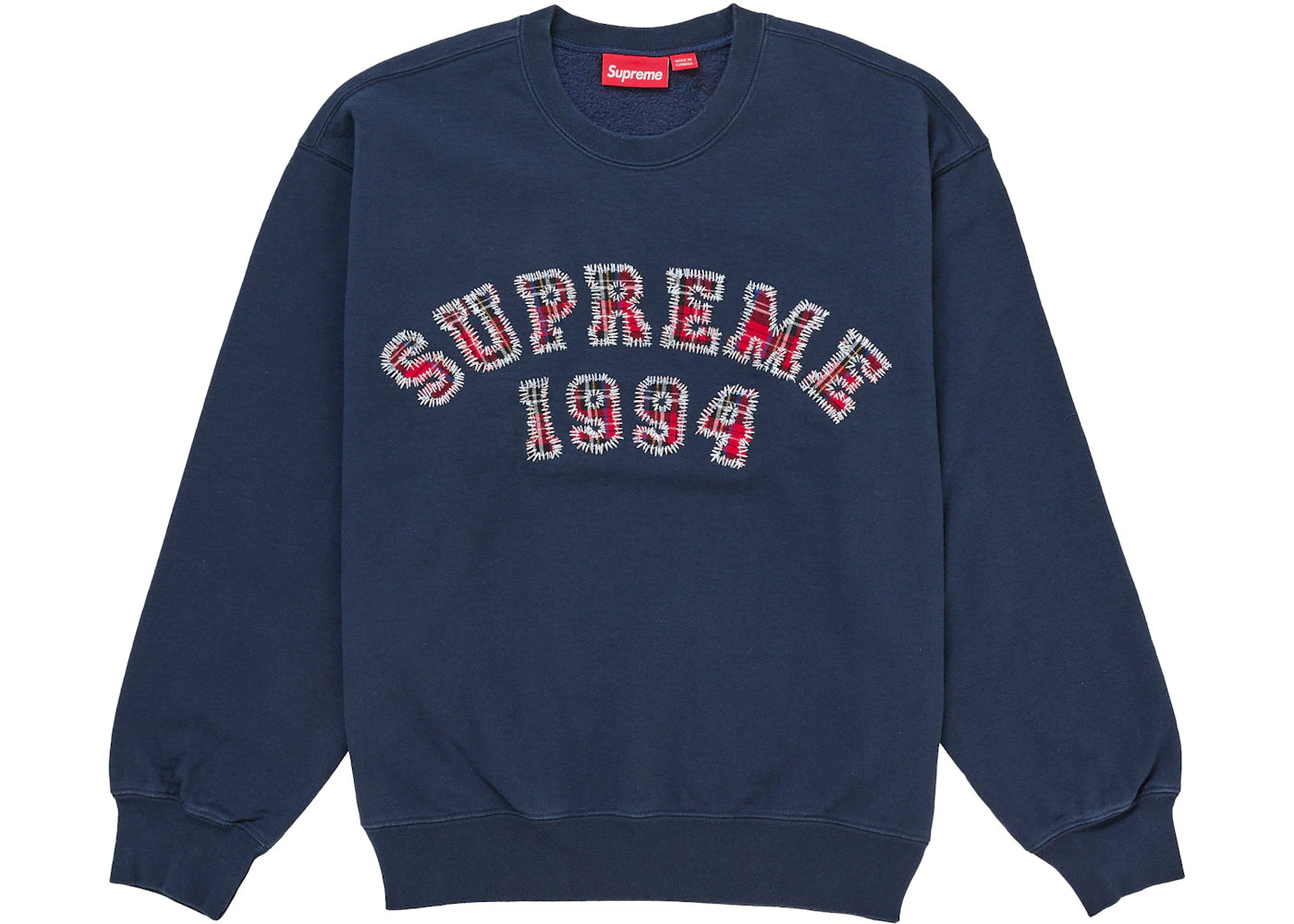 Supreme Plaid Arc Crewneck Navy -1
