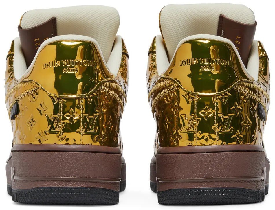 Louis Vuitton Nike Air Force 1 Low By Virgil Abloh Metallic Gold heel counter