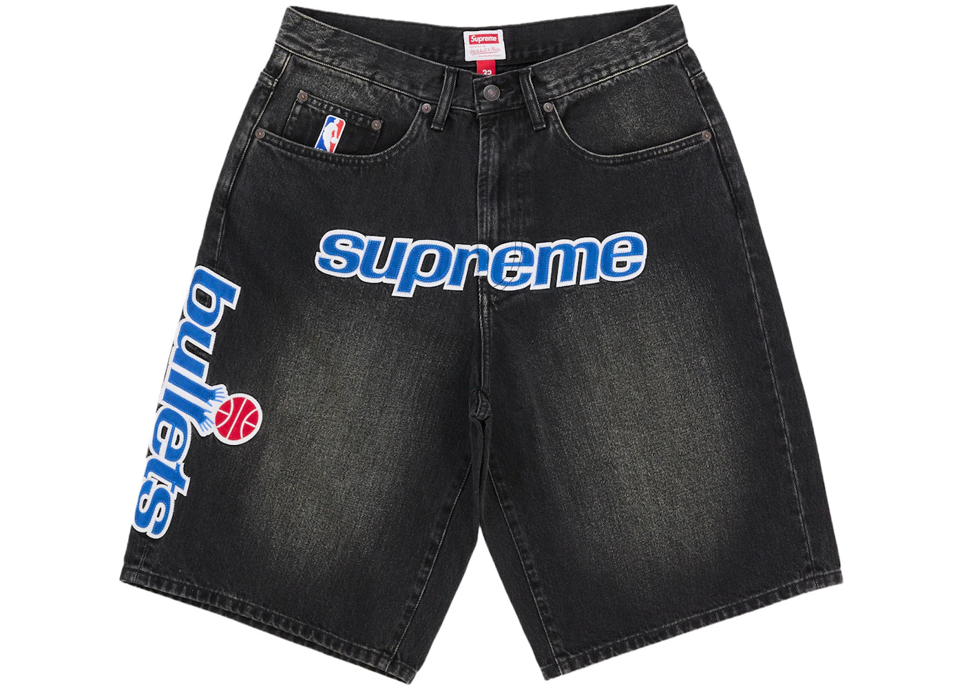 Supreme Mitchell & Ness Washington Bullets Baggy Denim Short Black -1