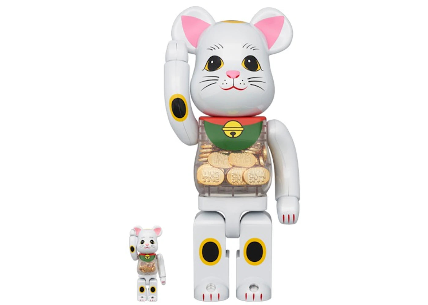 Bearbrick Lucky Cat Oval 100% & 400% Set White -1