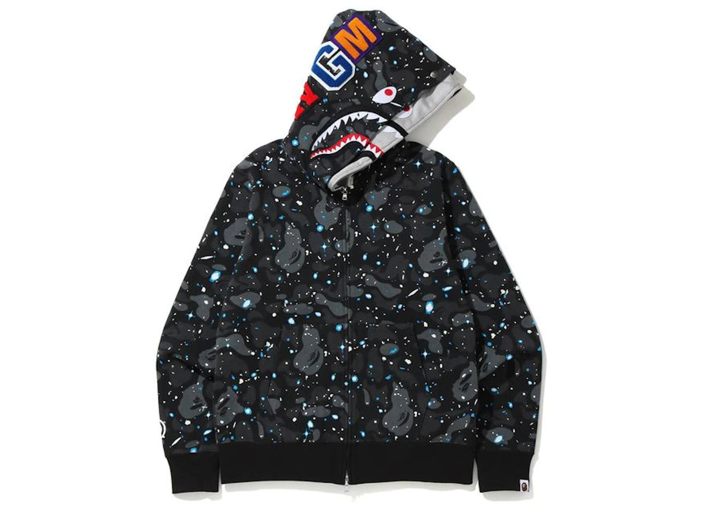 BAPE Space Camo Shark Full Zip Double Hoodie Black Multi -1