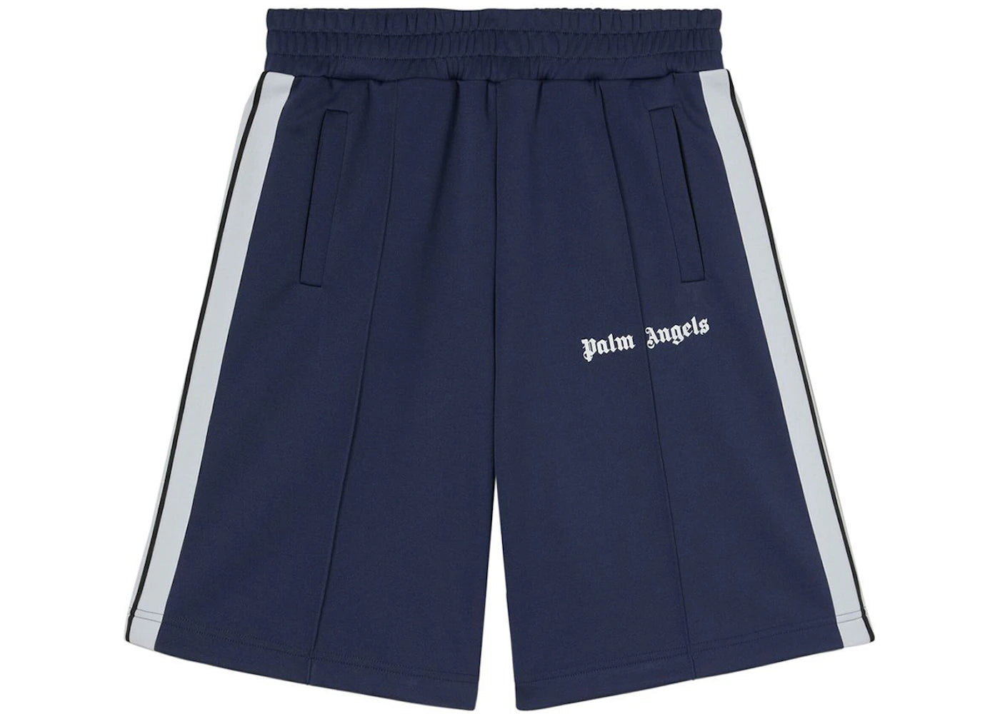 Palm Angels Logo Print Track Shorts Navy Blue/White -1