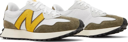 New Balance 327 White Yellow Olive pair