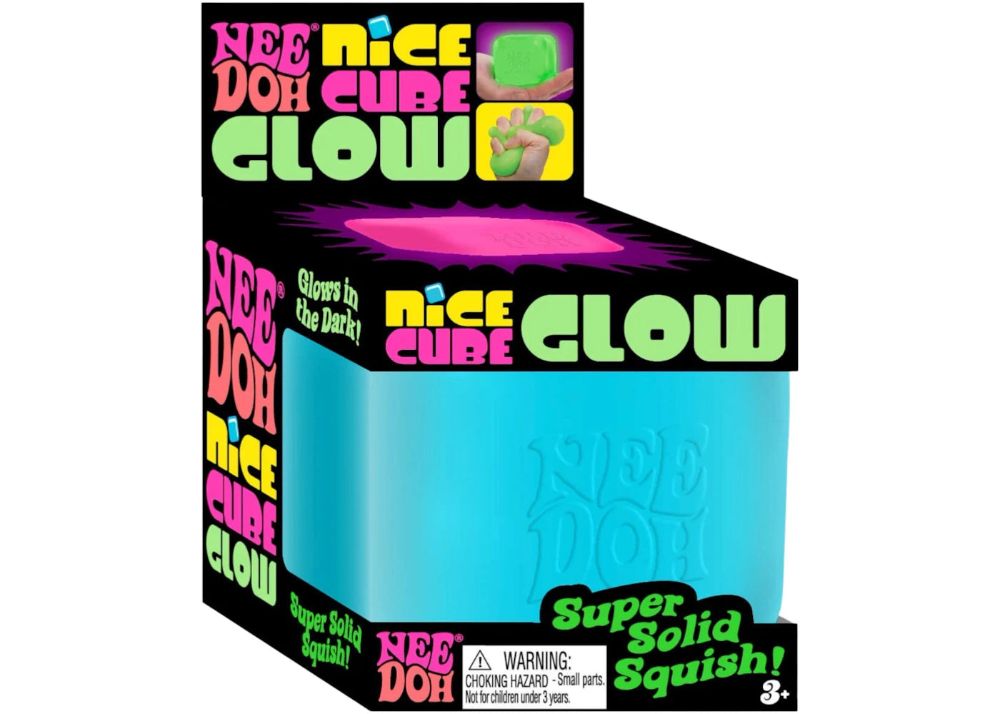 NeeDoh Nice Cube Glow Squishy Fidget Toy Blue -1