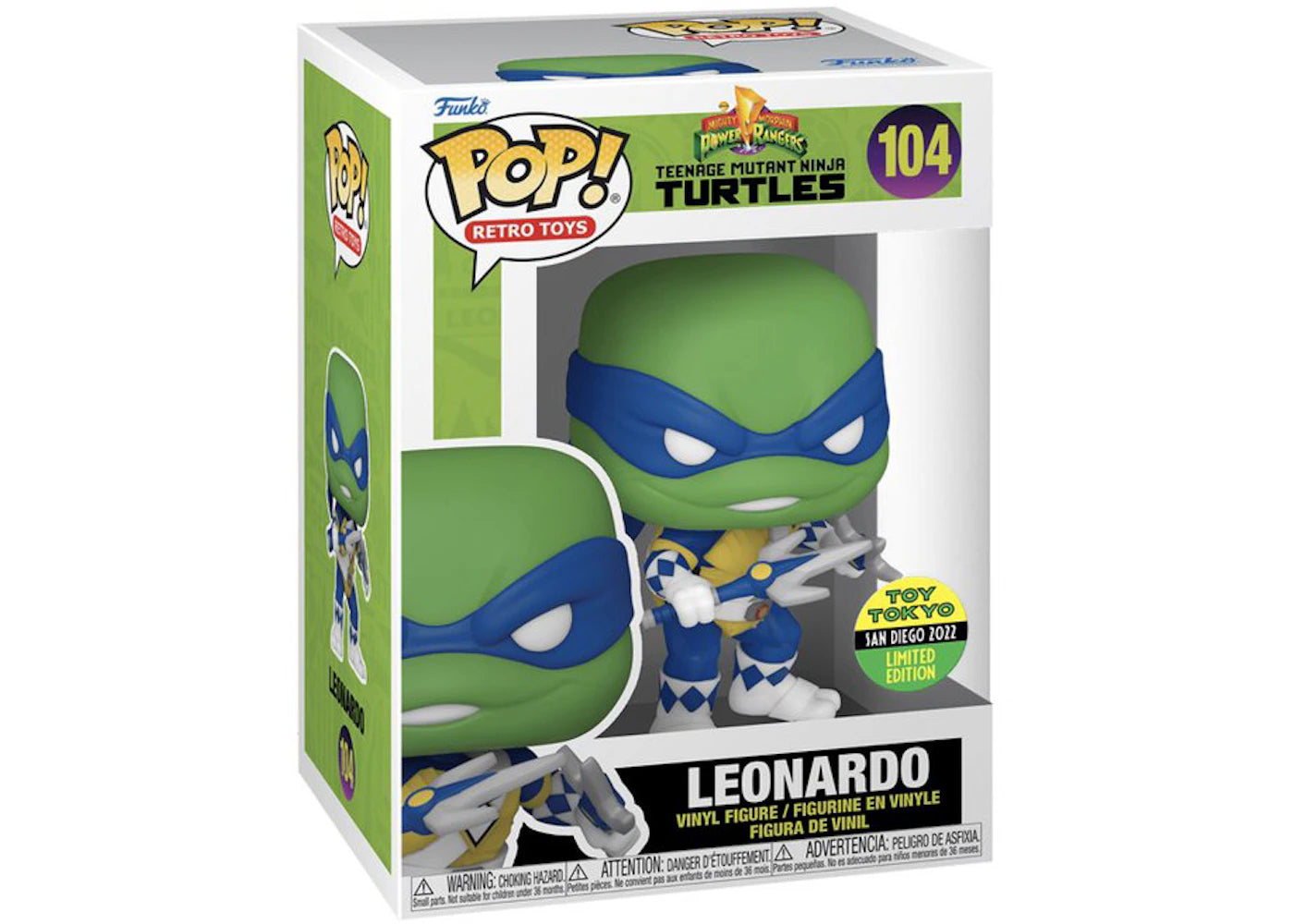 Funko Pop! Retro Toys Power Rangers x Teenage Mutant Ninja Turtles Leonardo Toy Tokyo 2022 SDCC Exclusive Figure #104 -1
