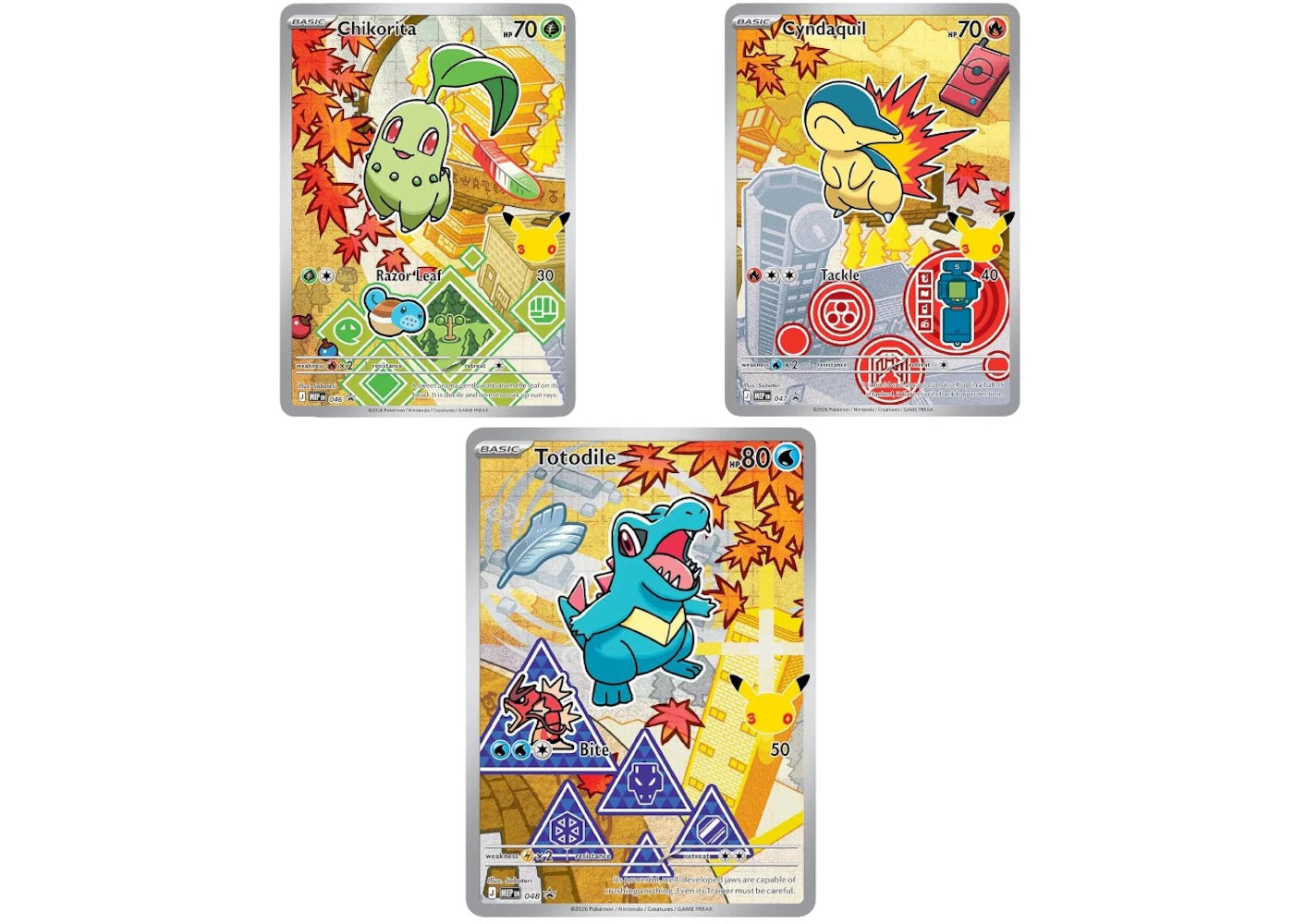 2026 Pokémon Mega Evolution First Partner Illustration Collection Series 2 Generation 2 First Partner Collection Set of 3 (Chikorita/ Cyndaquil/ Totodile) Ungraded -1